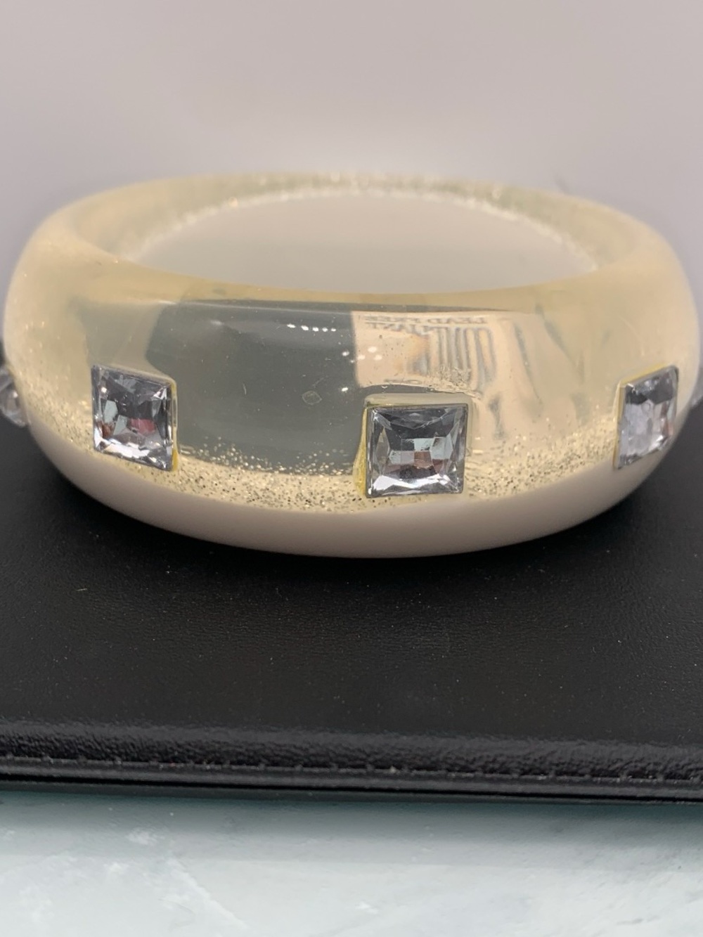 Chunky Clear and white Resin Bangle with encased sparkles & Square rhinestones